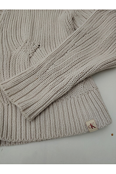 Calvin Klein Béžový bavlněný crop kardigan s copánkovým vzorem a výstřihem do V Velikost EU XS | Calvin Klein | obrázek 4