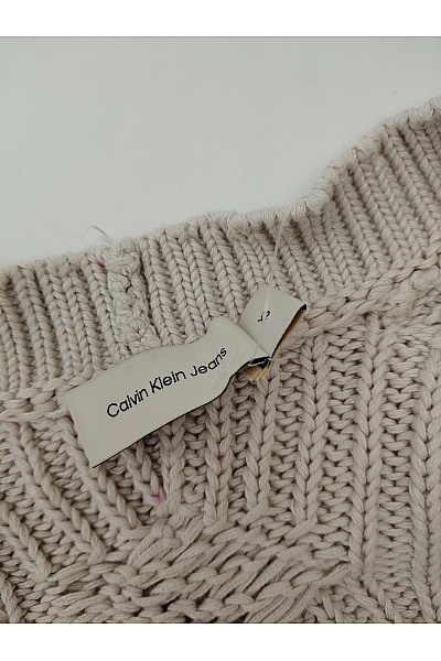 Calvin Klein Béžový bavlněný crop kardigan s copánkovým vzorem a výstřihem do V Velikost EU XS | Calvin Klein | obrázek 6