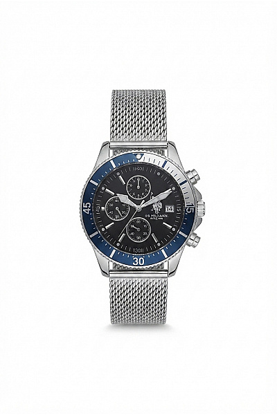 U.S.POLO ASSN. Pánské Chronografové Hodinky Stříbrné S Modrým Ciferníkem