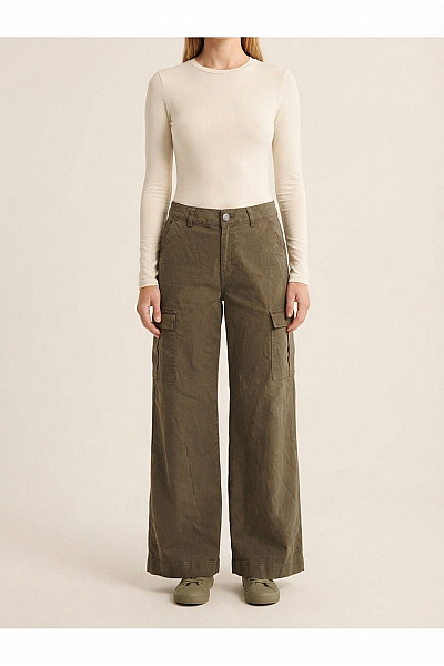 URBAN CLASSICS Dámské Khaki Cargo Kalhoty široké Bavlněné Velikost US 28