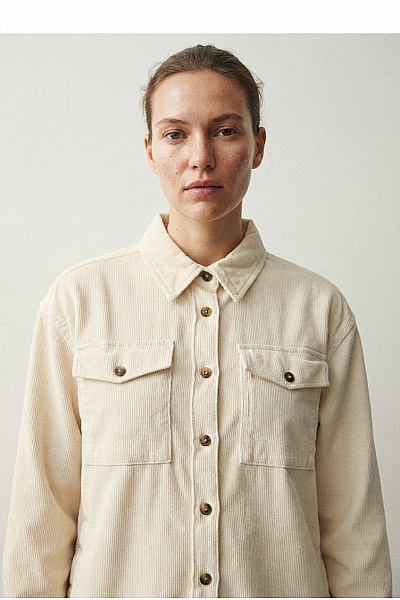 URBAN CLASSICS Béžová Bavlněná Manšestrová Košilová Bunda Oversize Vel. M