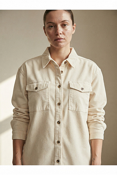URBAN CLASSICS Béžová Manšestrová Košilová Bunda Oversize Velikost S