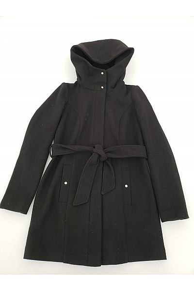 VERO MODA Černý Krátký Elegantní Kabát S Kapucí A Páskem Velikost EU XS