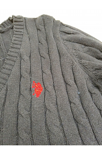 U.S.POLO ASSN. Černý bavlněný copánkový pulovr s výstřihem do V Vel. EU M | U.S.POLO ASSN. | obrázek 3