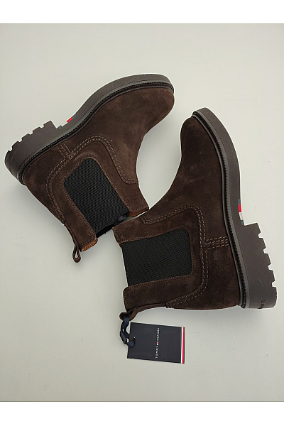 TOMMY HILFIGER Pánské hnědé kožené semišové chelsea kotníkové boty Velikost 45 | TOMMY HILFIGER | obrázek 5