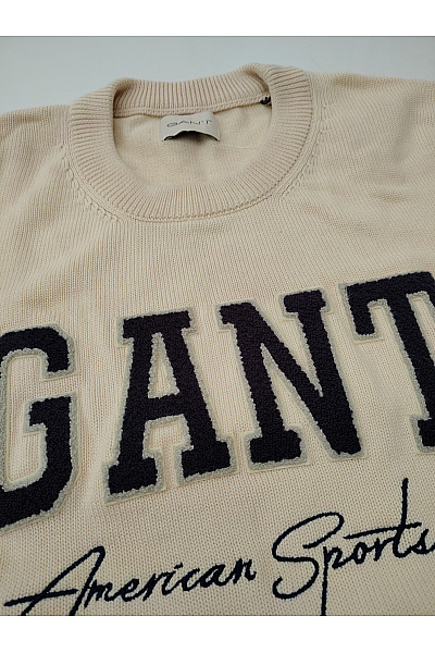GANT Béžový bavlněný pánský pulovr s pruhovaným lemem Velikost L | GANT | obrázek 3