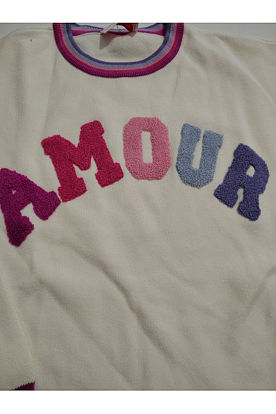 Jana Ina Béžový pletený pulovr s nápisem AMOUR oversized Vel. DE 46 | Jana Ina | obrázek 4