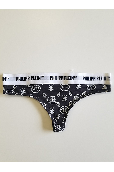 PHILLIP PLEIN Černobílé Bavlněné Tanga S Potiskem Lebek