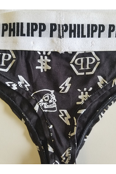 PHILLIP PLEIN Černobílé bavlněné tanga s potiskem lebek | PHILLIP PLEIN | obrázek 4