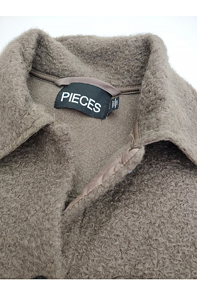 PIECES Hnědý dámský košilový kabát teddy oversized podzimní Vel. M | PIECES | obrázek 4