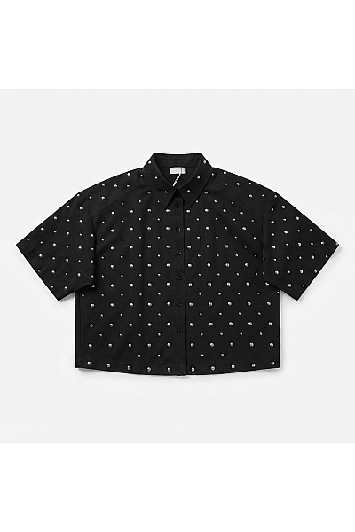 C'est tout Černá dámská košile s krátkým rukávem a cvočky oversized crop Vel. EU 38 | C'est tout | obrázek 2