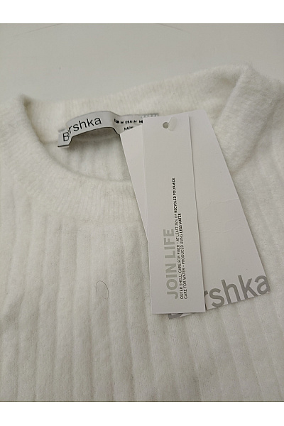 Bershka Bílý žebrovaný crop pulovr basic Velikost M | Bershka | obrázek 3