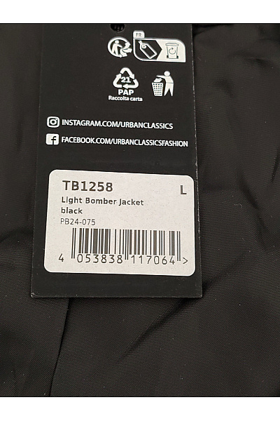 URBAN CLASSICS Černá pánská bomber bunda se zipem Vel. L | URBAN CLASSICS | obrázek 6