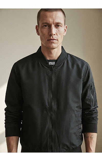 URBAN CLASSICS Černá Pánská Bomber Bunda Se Zipem Vel. L
