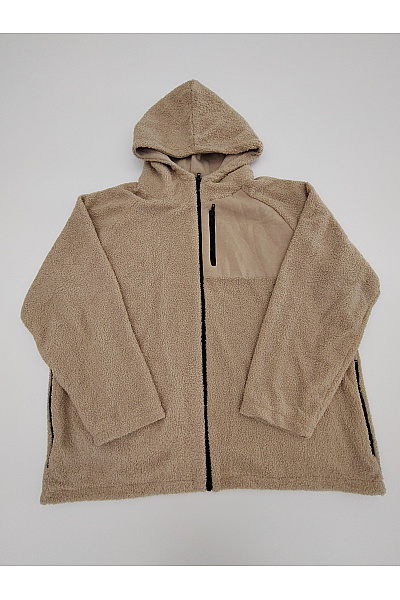 URBAN CLASSICS Béžová pánská mikina s kapucí na zip oversize chlupatá Velikost 4XL | URBAN CLASSICS | obrázek 2