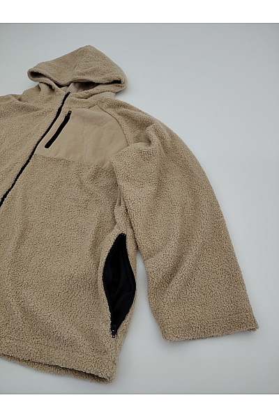 URBAN CLASSICS Béžová pánská mikina s kapucí na zip oversize chlupatá Velikost 4XL | URBAN CLASSICS | obrázek 3
