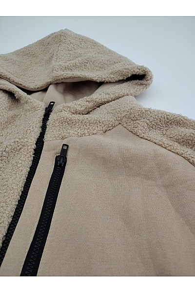 URBAN CLASSICS Béžová pánská mikina s kapucí na zip oversize chlupatá Velikost 4XL | URBAN CLASSICS | obrázek 4