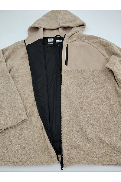 URBAN CLASSICS Béžová pánská mikina s kapucí na zip oversize chlupatá Velikost 4XL | URBAN CLASSICS | obrázek 5