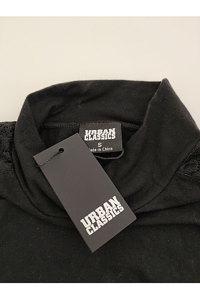 URBAN CLASSICS Černé bavlněné tričko s dlouhým rukávem a krajkou Vel. S | URBAN CLASSICS | obrázek 5
