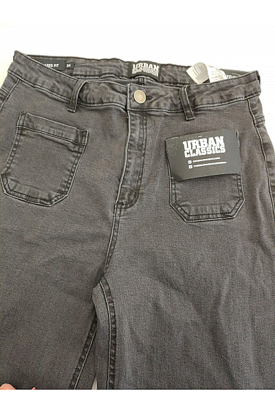 URBAN CLASSICS Černé bavlněné džíny s vysokým pasem a širokými nohavicemi Vel. 34 | URBAN CLASSICS | obrázek 4