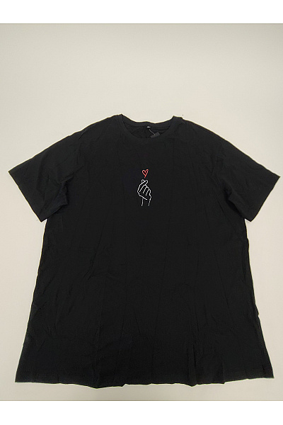 Černé Bavlněné Tričko S Krátkým Rukávem A Výšivkou Srdce Vel. 4XL