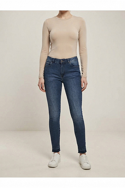 URBAN CLASSICS Dámské Modré Skinny Džíny S Vysokým Pasem A Roztřepenými Nohavicemi Vel. 29