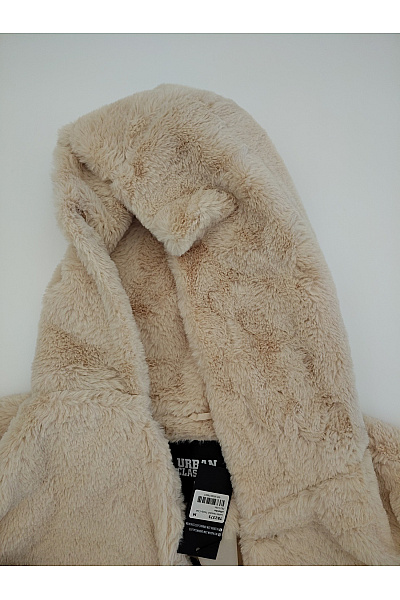 URBAN CLASSICS Béžový chlupatý kabát s kapucí teddy Vel. M | URBAN CLASSICS | obrázek 5