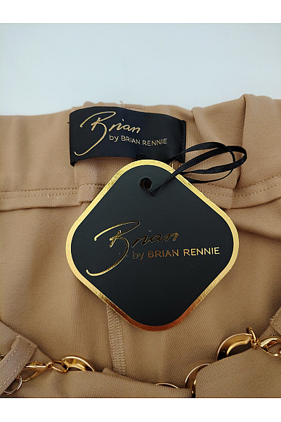 Brian Rennie Béžové elegantní kalhoty s vysokým pasem a řetízkem Vel. DE 40 | Brian Rennie | obrázek 9