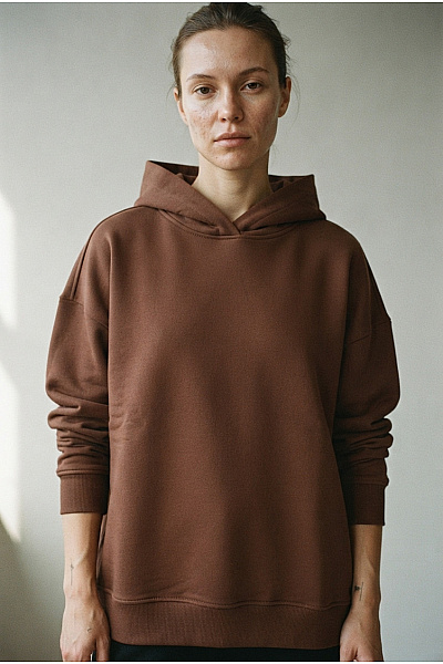 Dámská Hnědá Bavlněná Mikina S Kapucí Oversized Velikost S