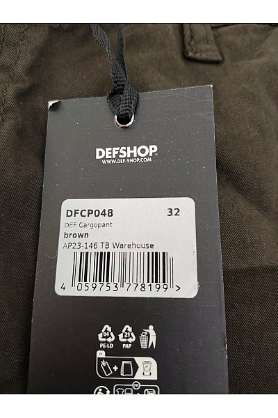 def Hnědé bavlněné cargo kalhoty s kapsami na stehnech Vel. 32 | def | obrázek 6