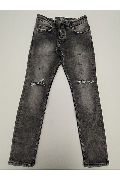 2Y PREMIUM Pánské šedé Džíny Skinny Fit S Dírami Na Kolenou Vel. 33