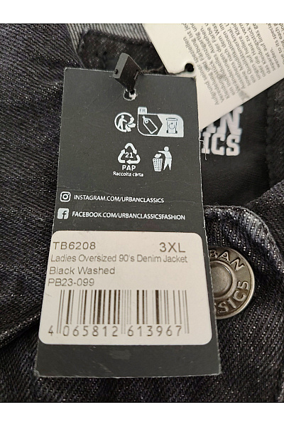 URBAN CLASSICS Černá bavlněná džínová bunda oversize Velikost 3XL | URBAN CLASSICS | obrázek 7
