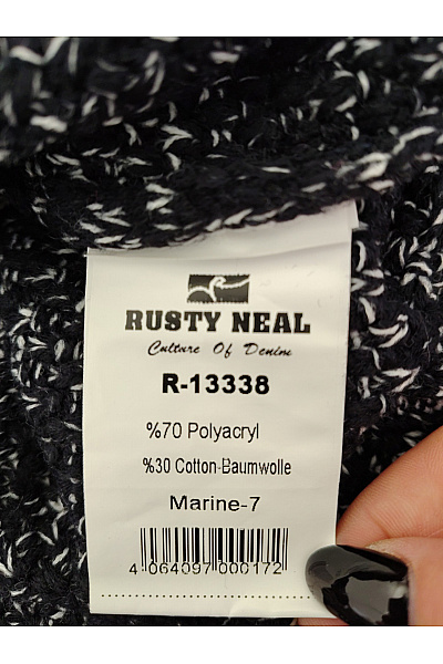 RUSTY NEAL Pánský černobílý pletený pulovr se stojáčkem na knoflíky Velikost 7 | RUSTY NEAL | obrázek 9