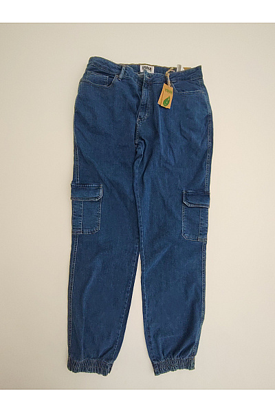 URBAN CLASSICS Dámské Modré Cargo Džíny Jogger S Vysokým Pasem Vel. 31
