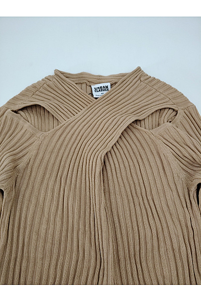 URBAN CLASSICS Béžové pletené šaty s dlouhým rukávem žebrované bodycon Velikost M | URBAN CLASSICS | obrázek 4