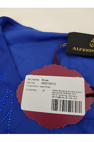 Alfredo Pauly Modrá elegantní společenská halenka s 3/4 rukávem a kamínky Vel. DE 40 | Alfredo Pauly | obrázek 8