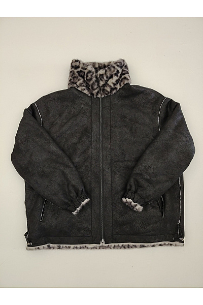 PFEFFINGER Černá Zimní Bunda S Leopardím Vzorem Oversize Vel. DE 42