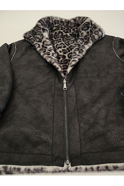 PFEFFINGER Černá zimní bunda s leopardím vzorem oversize Vel. DE 42 | PFEFFINGER | obrázek 3