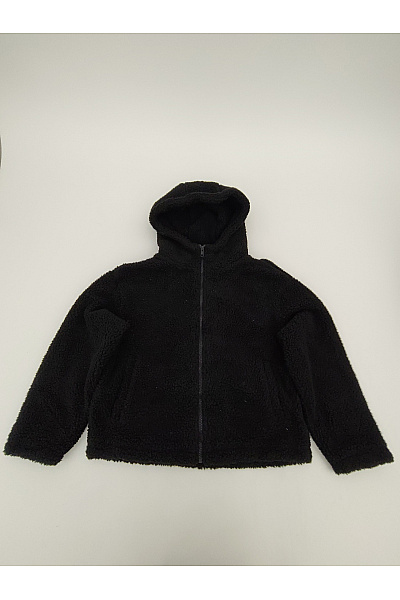 URBAN CLASSICS Černá Plyšová Bunda S Kapucí Se Zipem Velikost S
