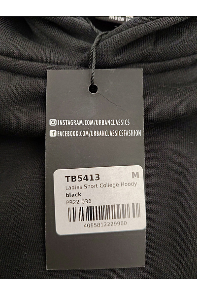 URBAN CLASSICS Dámská bavlněná crop mikina s kapucí černobílá Vel. M | URBAN CLASSICS | obrázek 6