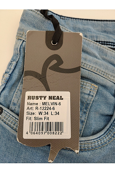 RUSTY NEAL Pánské modré bavlněné džíny rovné seprané klasické Vel. W:34 L:34 | RUSTY NEAL | obrázek 7