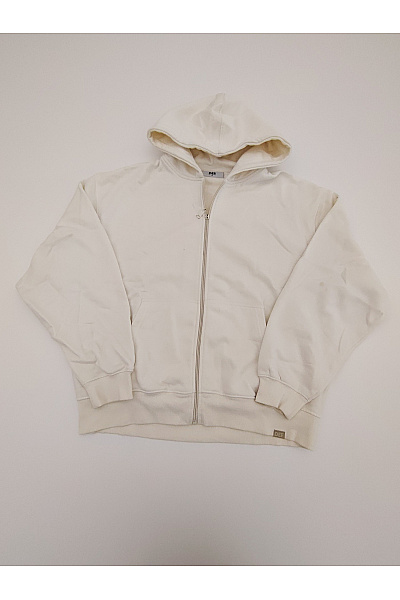 Def Béžová Bavlněná Mikina Na Zip S Kapucí Oversized Velikost M