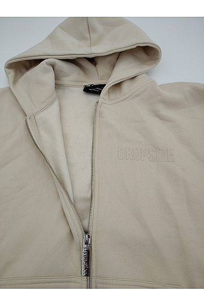 Dropsize Béžová bavlněná mikina na zip s kapucí a klokaní kapsou Velikost L | Dropsize | obrázek 5