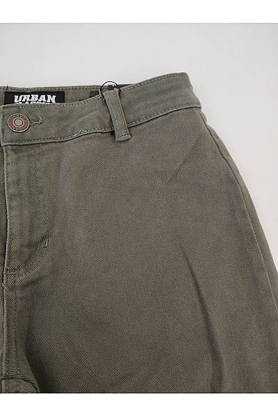 URBAN CLASSICS Khaki bavlněné široké kalhoty s vysokým pasem Vel. 27 | URBAN CLASSICS | obrázek 4