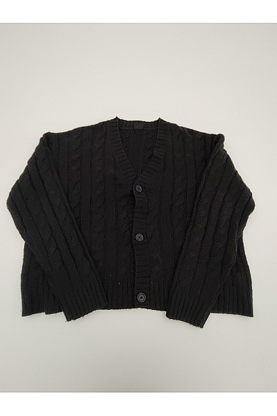 URBAN CLASSICS Černý Pletený Kardigan S Copánkovým Vzorem Na Knoflíky Vel. L