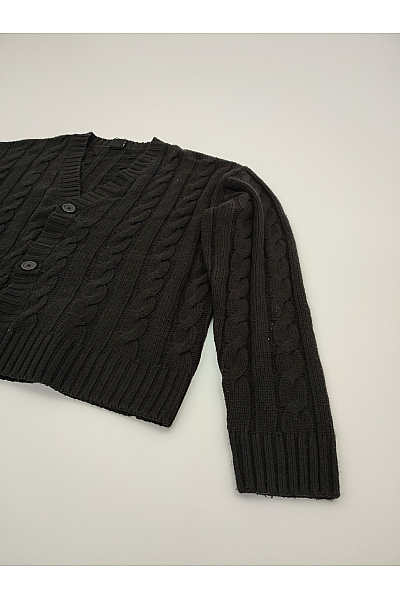 URBAN CLASSICS Černý pletený kardigan s copánkovým vzorem na knoflíky Vel. L | URBAN CLASSICS | obrázek 2