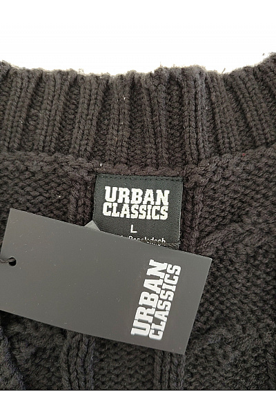 URBAN CLASSICS Černý pletený kardigan s copánkovým vzorem na knoflíky Vel. L | URBAN CLASSICS | obrázek 5