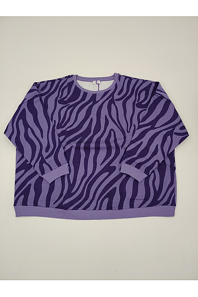 Curvy Me Dámská Bavlněná Mikina Oversized Fialová Se Zebřím Vzorem Velikost DE 54