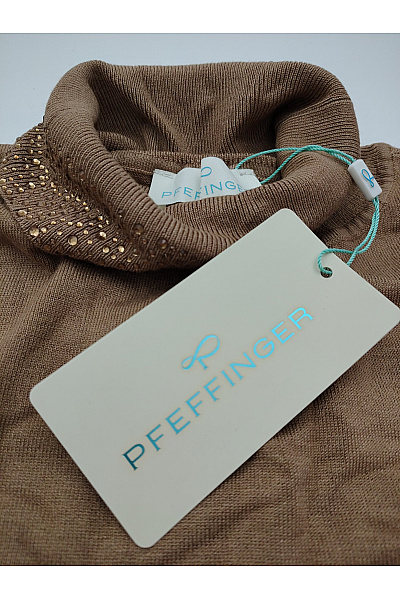 PFEFFINGER Hnědá úpletová halenka s krátkým rukávem a kamínky Vel. DE 42 | PFEFFINGER | obrázek 7