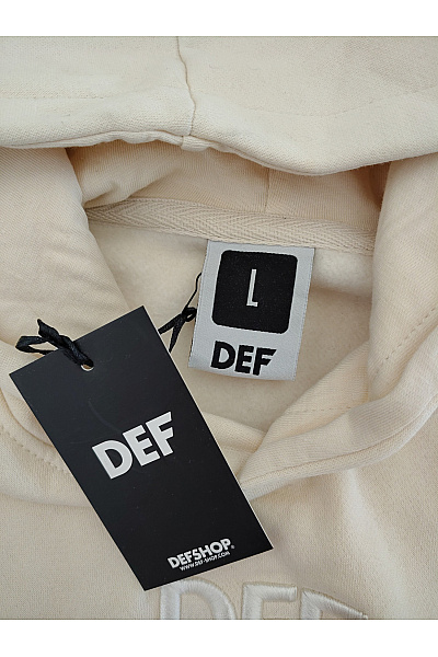 def Béžová bavlněná oversized mikina s kapucí a výšivkou Velikost L | def | obrázek 4